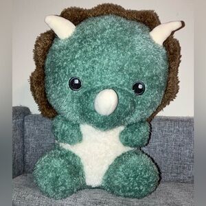 Hobby Lobby Green Dinosaur Plush Stuffed Animal Triceratops Toy 8"